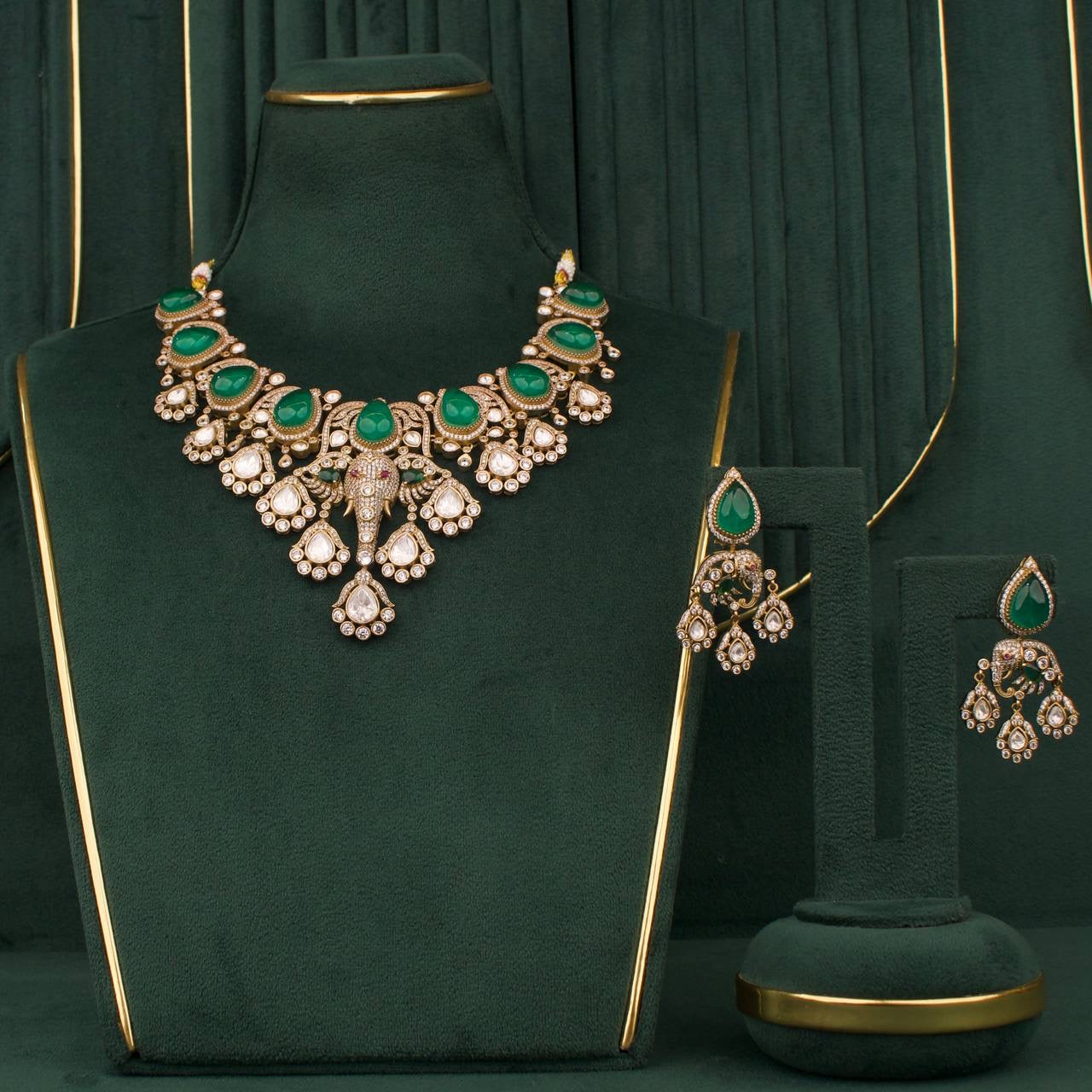 Bridal Victorian Polki Necklace Set With Matching Earrings