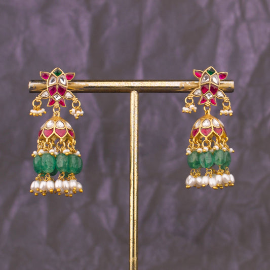 Refined Jadau Kundan Jhumka Earrings With Pearl Hangings