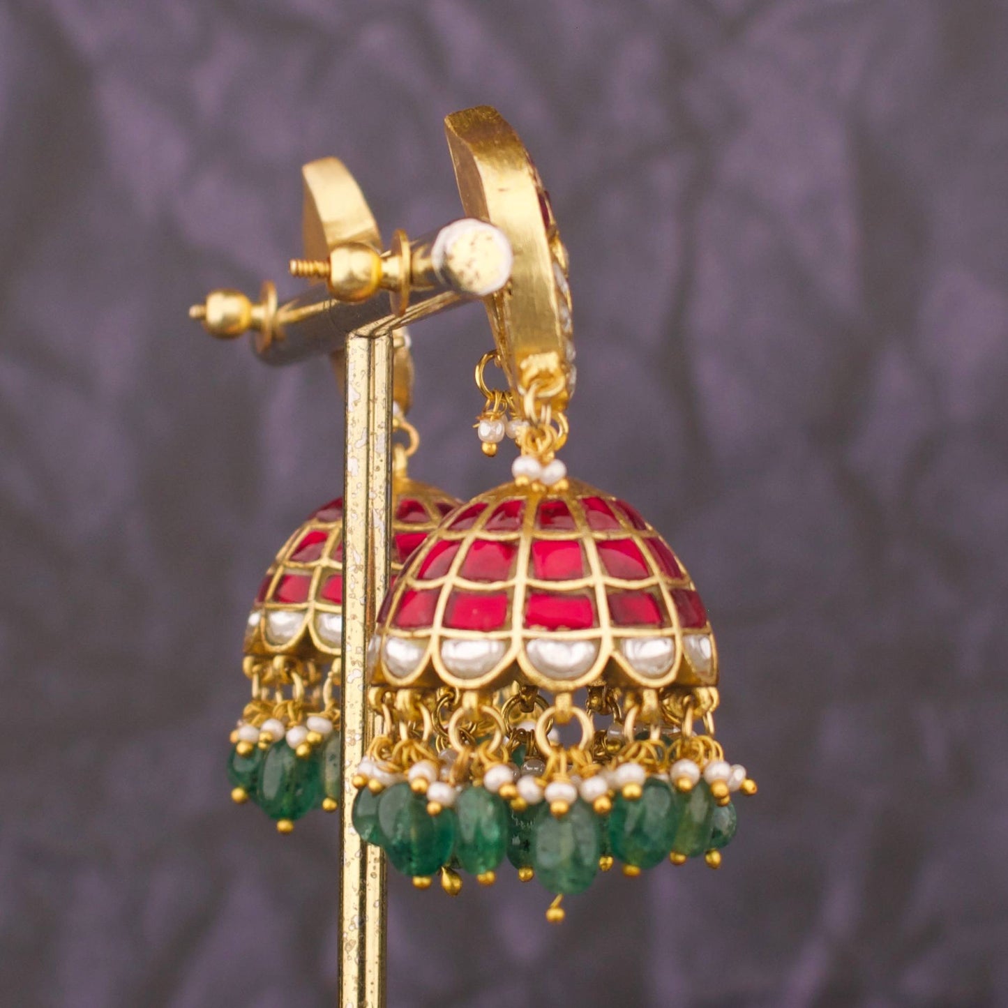 Royal Jadau Kundan Jhumkas With Peacock Stud
