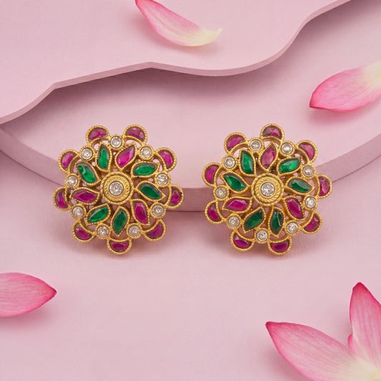 Beautiful Flower design Jadau Kundan Stud Earrings