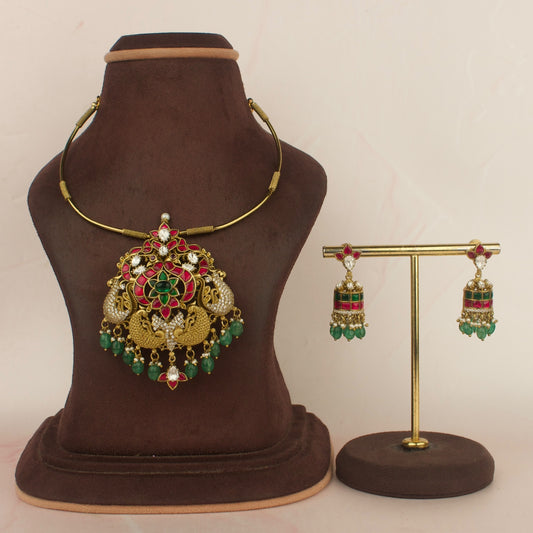 Antique Gold Coated Kanti Necklace Set With Earrings