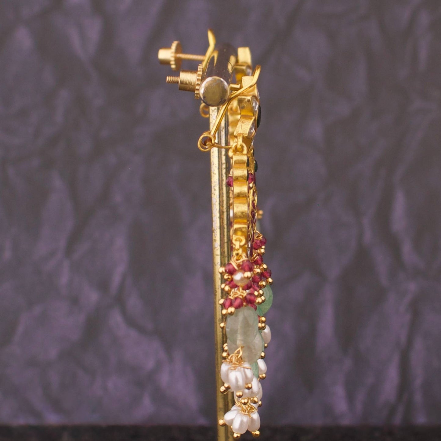 Dazzling Floral Design Jadau Kundan Chand Bali with Guttapusalu Hanging