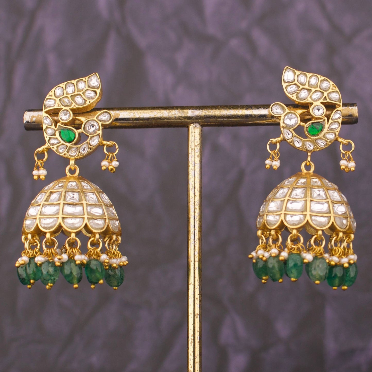 Royal Jadau Kundan Jhumkas With Peacock Stud
