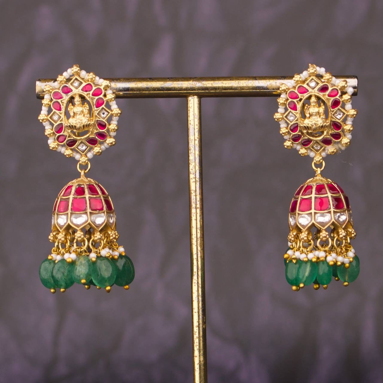 Antique Laxmi Devi Jadau Kundan Bridal Jhumkas