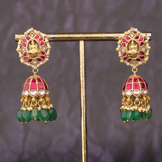 Antique Laxmi Devi Jadau Kundan Bridal Jhumkas