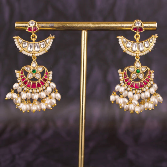 Unique Jadau Kundan Hanging Style Guttapusalu Earrings