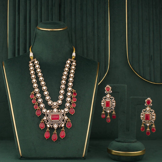 Royal Heritage Polki Jadau Kundan Layered Necklace Set With Matching Earrings - Handcrafted Indian Bridal Jewelry by Dulhan Jewels