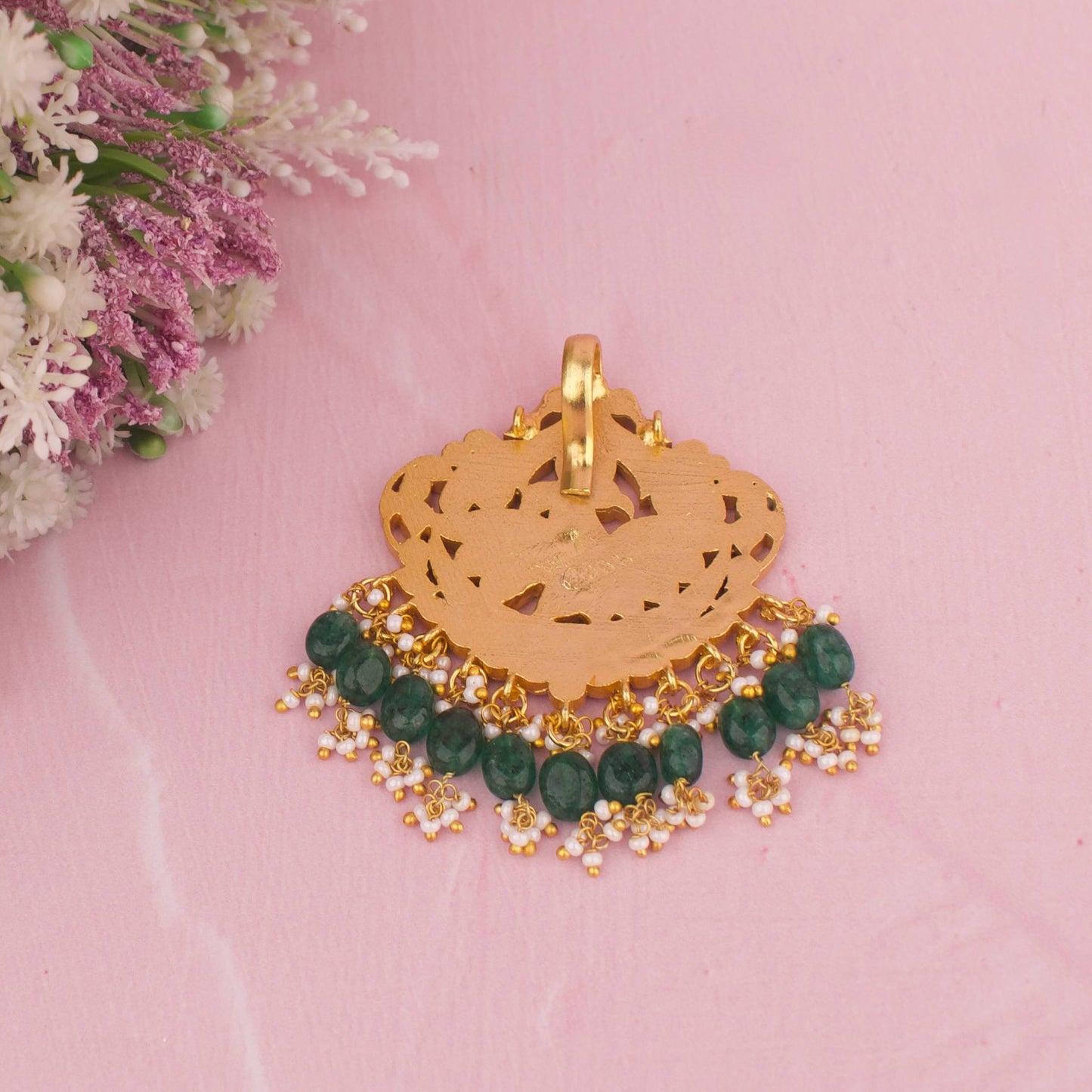Peacock Jadau Kundan Pendant WIth Guttapusalu Hangings