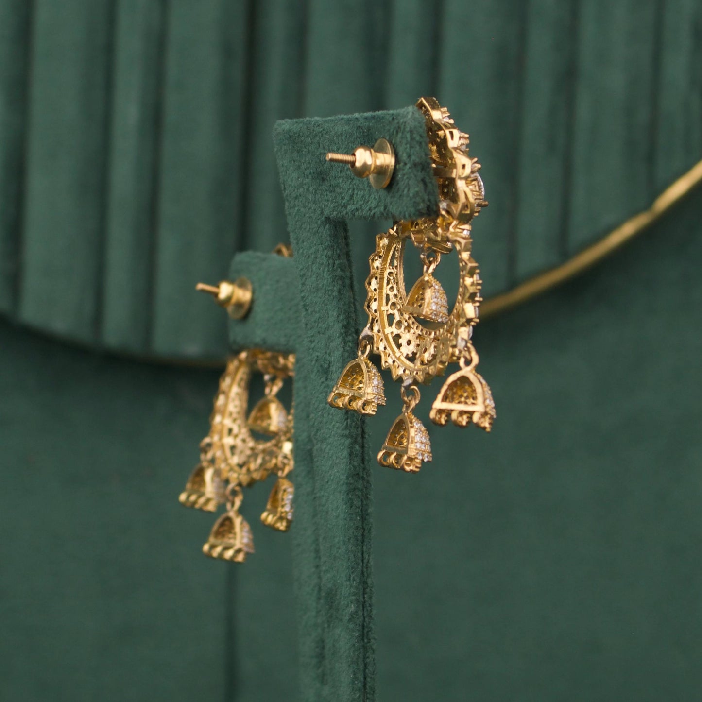 Victorian Polki Chandbali Earrings With Jhumka Drops