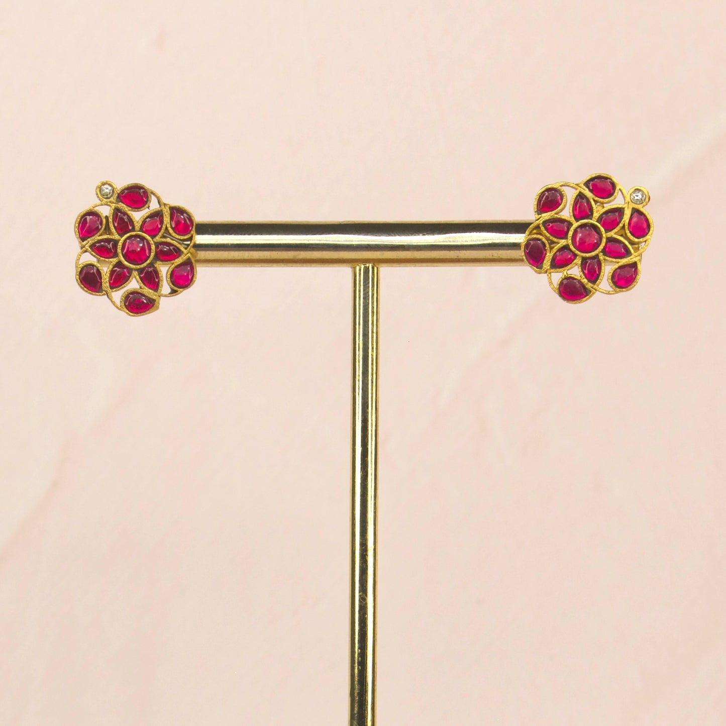 Exquisite Floral Pink Jadau Kundan Stud Earrings