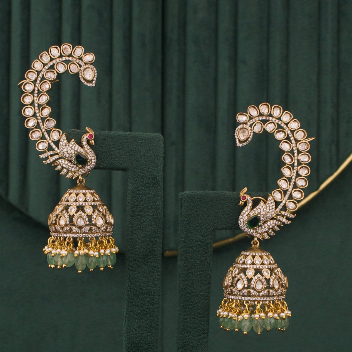 Polki Victorian Earcuff / Fullkaan Earrings With Emerald Drops