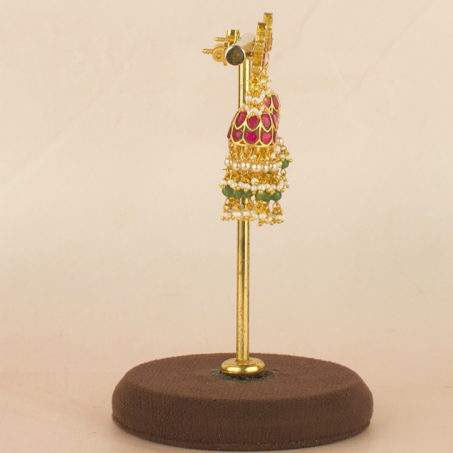 Lotus Studded Jadau Kundan Jhumki With Guttapusalu Hanging