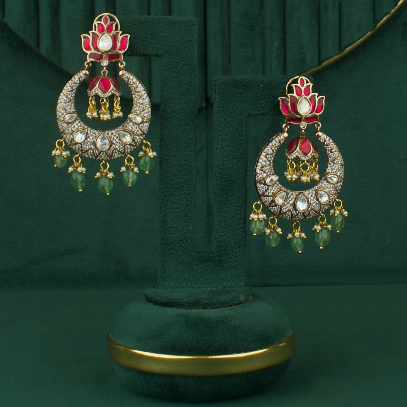 Dazzling Lotus Design Polki Mehandi Victorian ChandBali Earrings