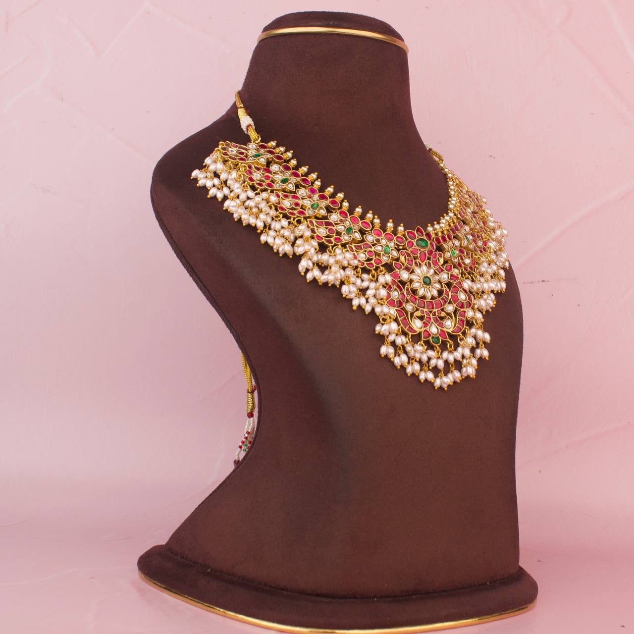 Gold Style Jadau Kundan Guttapusalu Hanging Necklace