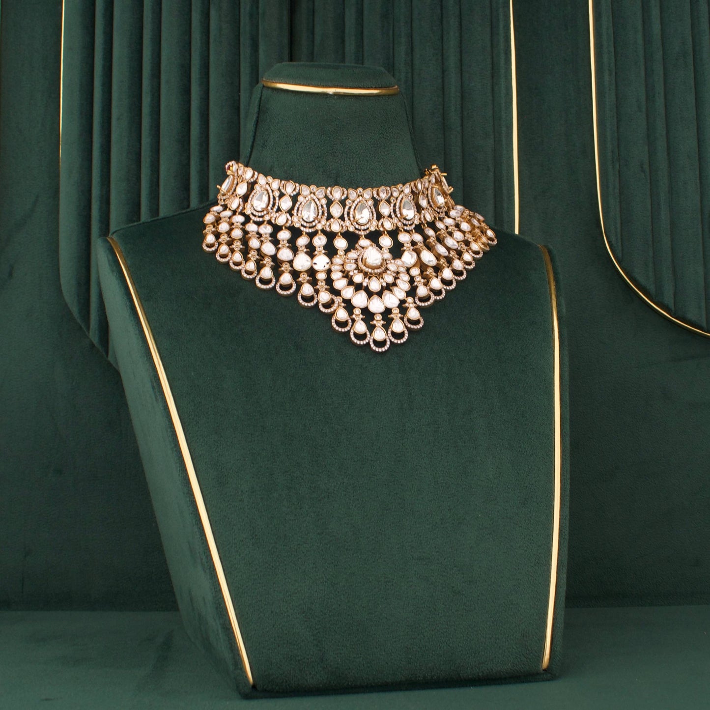 Victorian Polki Necklace Set with Layered Drops