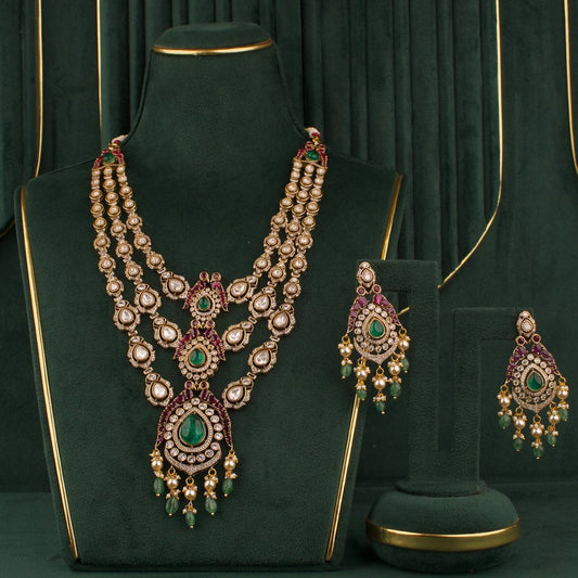 Victorian Polki Layer By Layer Haram With Matching Earrings