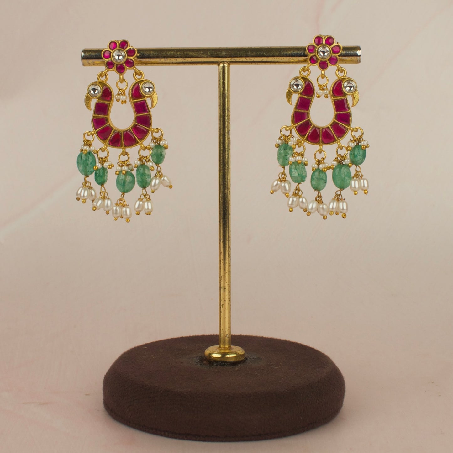 Regal Ruby-Embellished Emerald Bloom Chandbalis