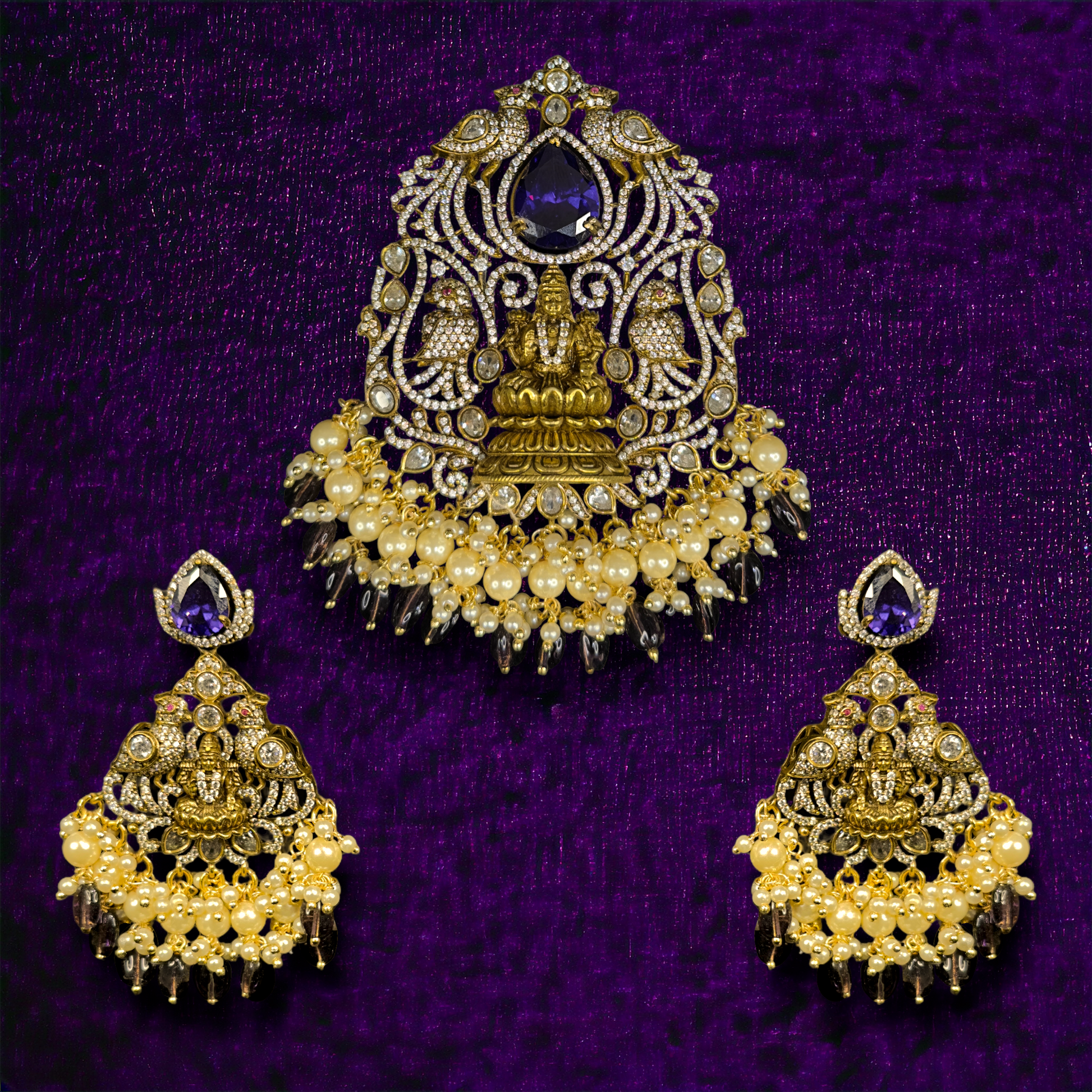 Bridal Victorian Pendant Set with Laxmi Devi Motif