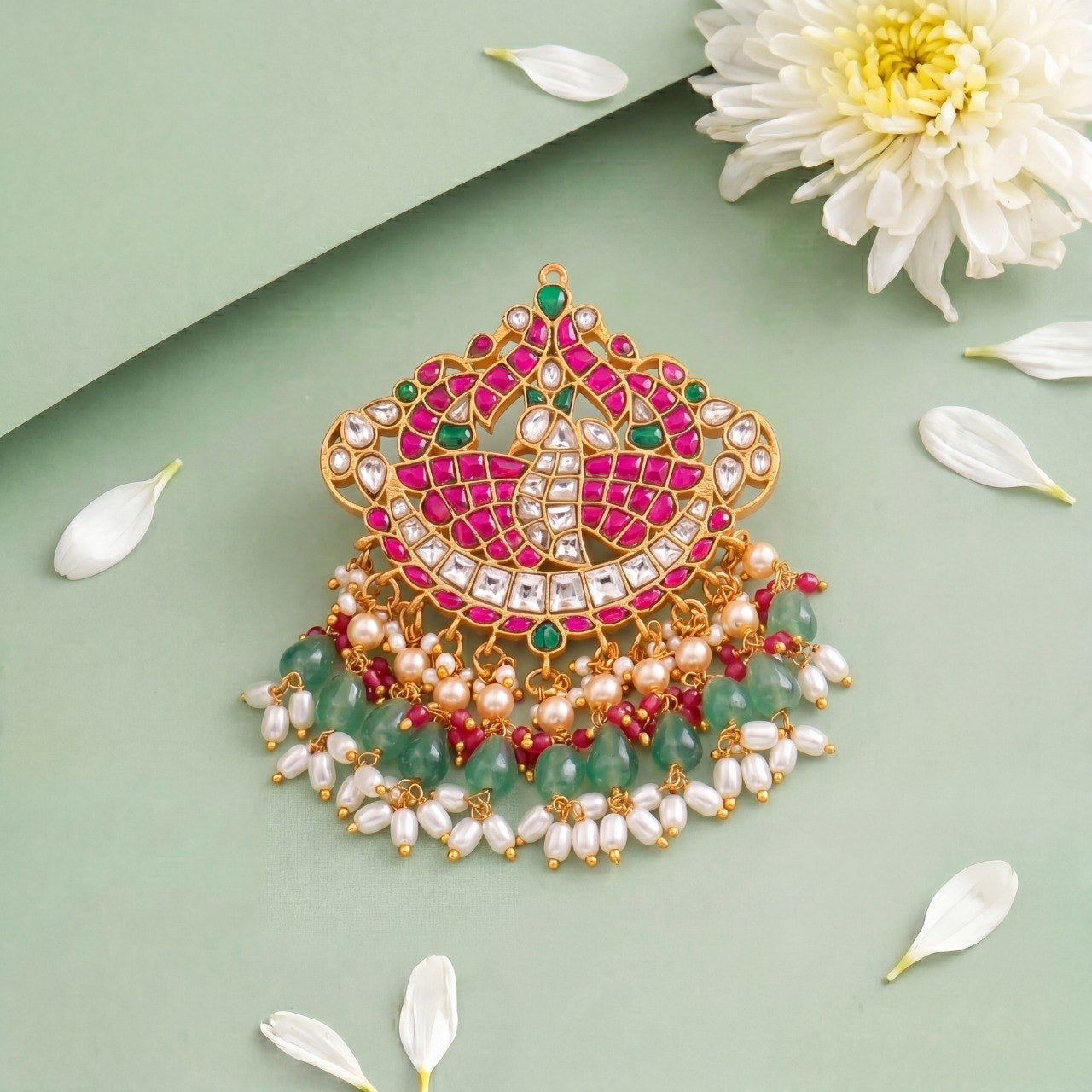 Peacock Design Jadua Kundan Stone Work Locket