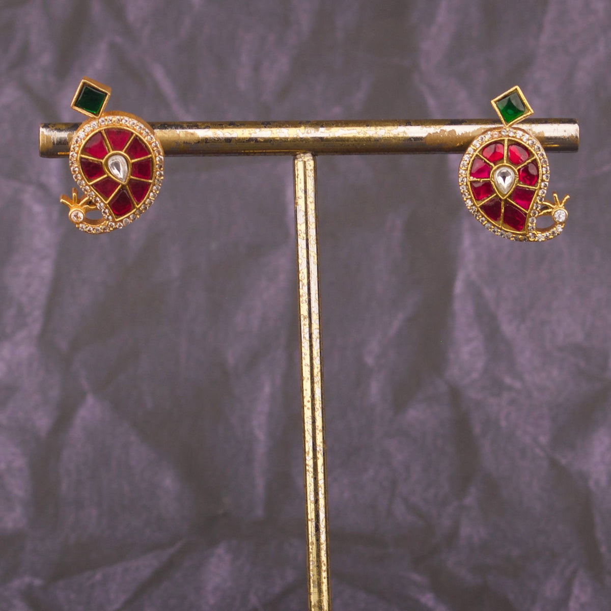 Mango Design Jadau Kundan Stud Earrings Craftsmanship & Detail View - Dulhan Jewels