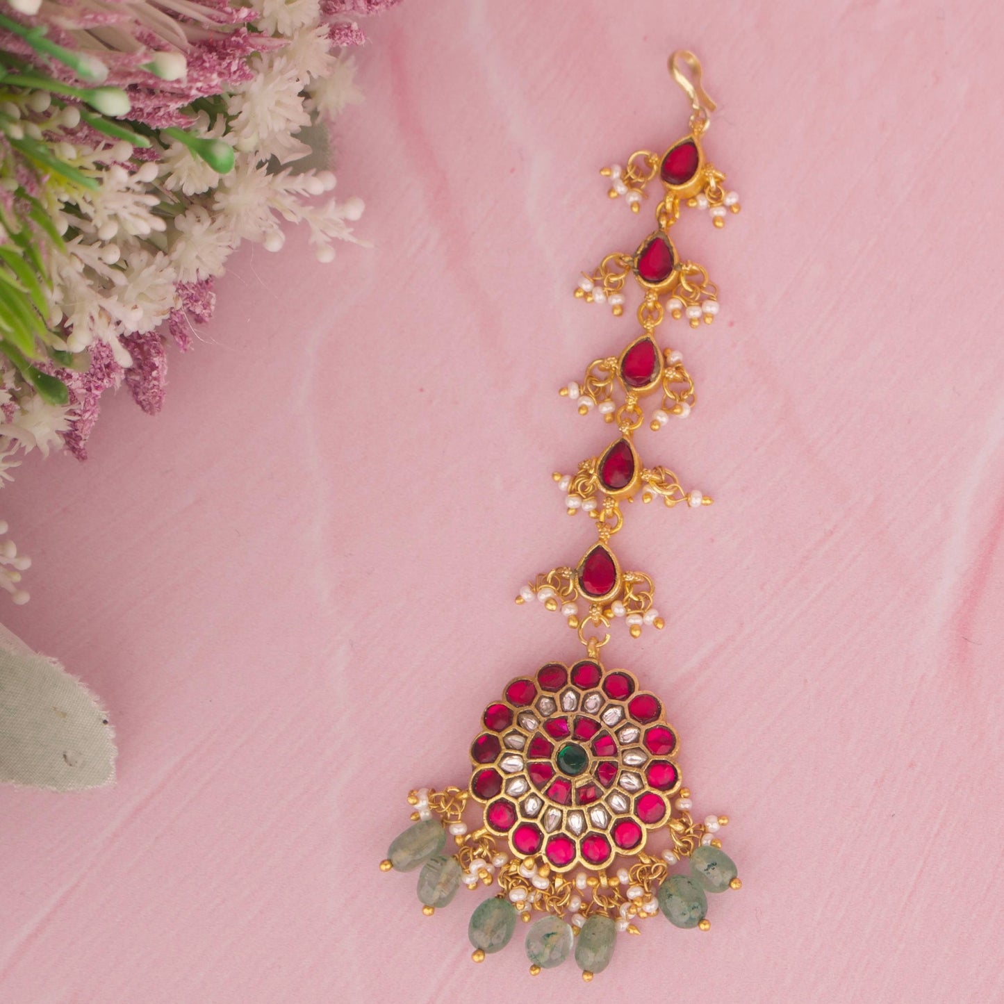 Floral Locket Jadau Kundan  Maangtika