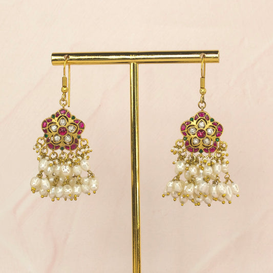 Floral Elegance Jadau Kundan Chandbali Earrings