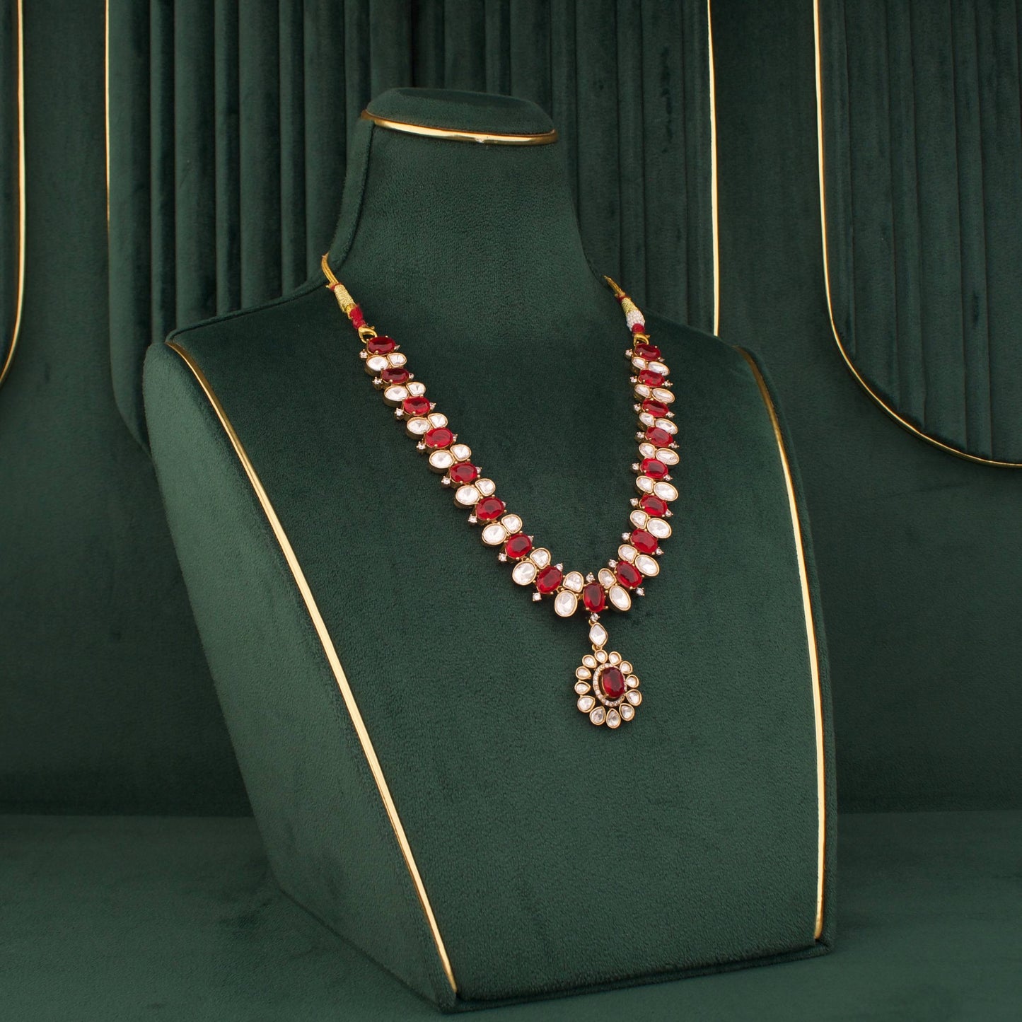 Victorian Finish Polki Short Necklace With Matching Earrings