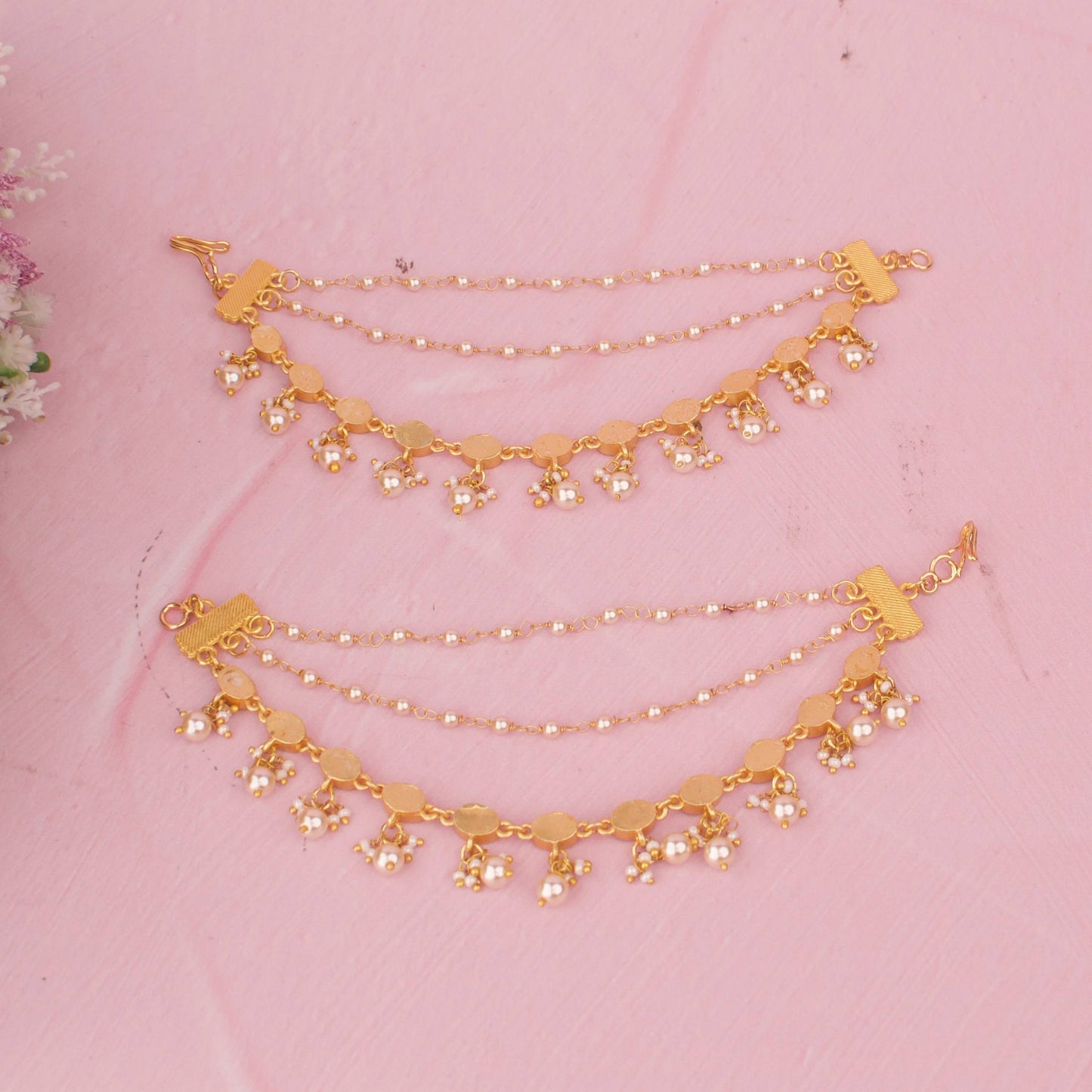 Classic Jadau Kundan Champasaralu With Pearl Hangings