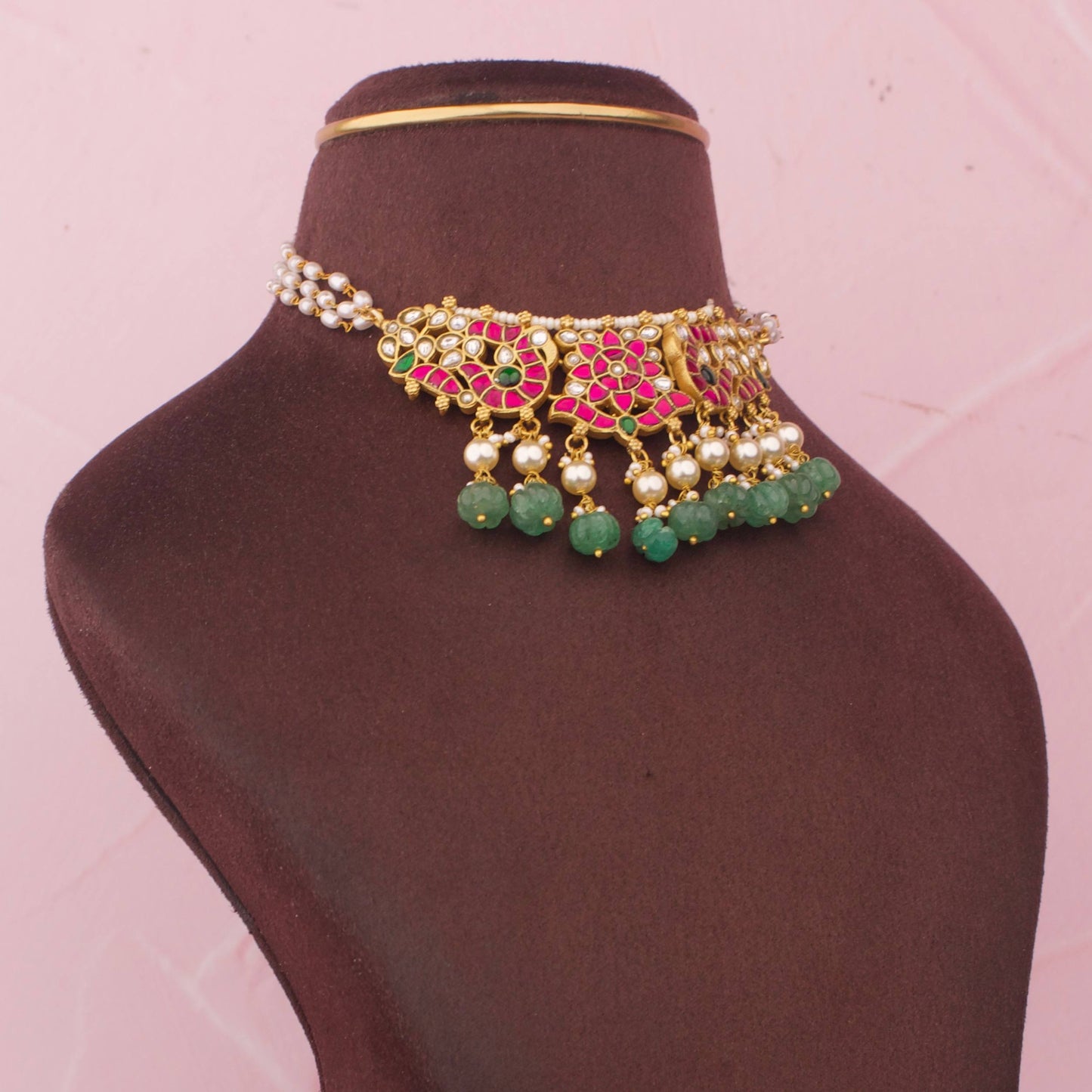 Jadau Kundan Flower Choker With Beaded Drops