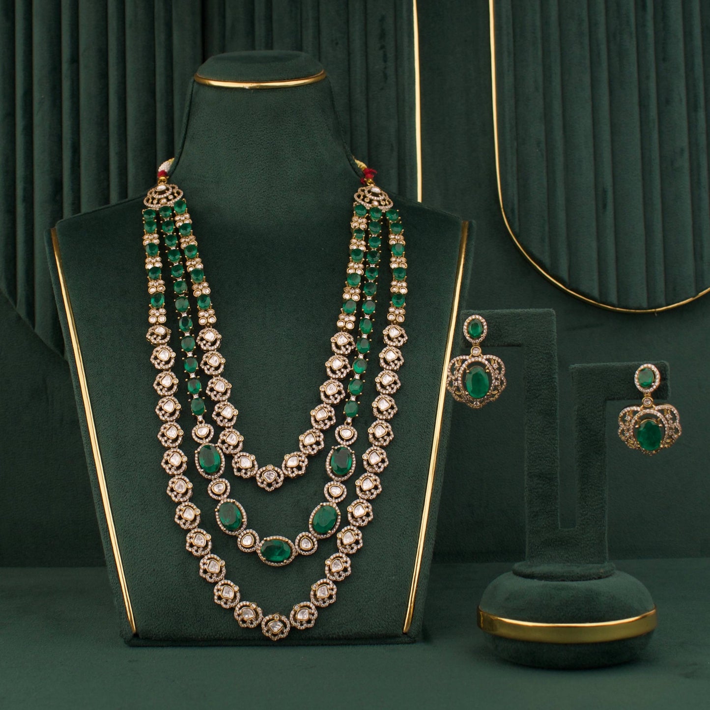 Polki Bridal Multi-Layered Necklace And Earring Set