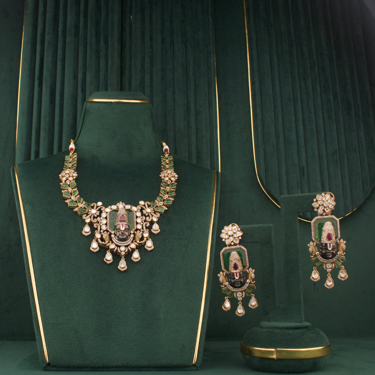 Shree Venkateshwara Jadau Kundan Necklace Set With Earrings