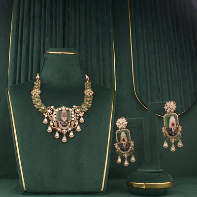 Shree Venkateshwara Jadau Kundan Necklace Set With Earrings
