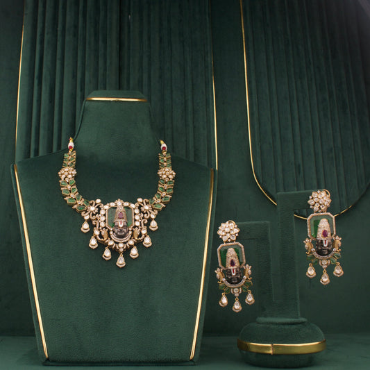 Shree Venkateshwara Jadau Kundan Necklace Set With Earrings