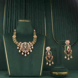 Shree Venkateshwara Jadau Kundan Necklace Set With Earrings