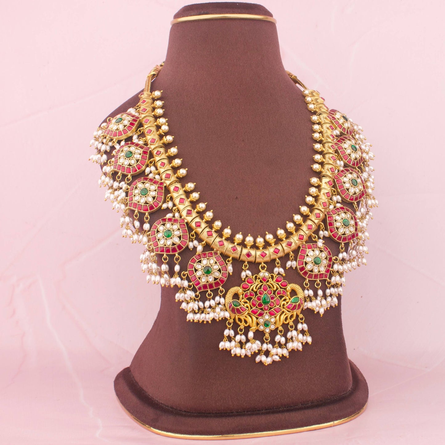 Royal Jadau Kundan Necklace With Guttapusalu Hangings