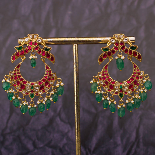 Bridal Peacock Studded Jadau Kundan Chandbali Earrings