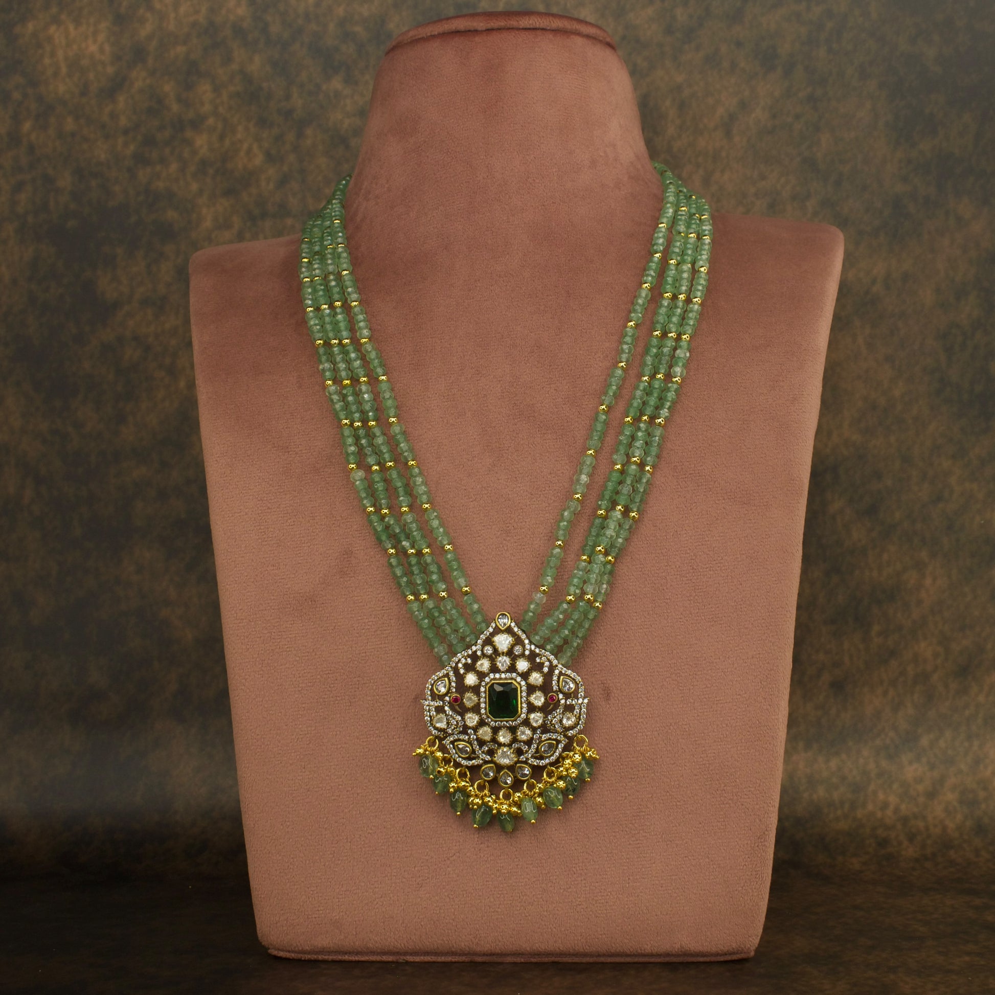 Opulent Victorian Beads Mala with Intricate Pendant and Matching Earrings with high quality victorian finish