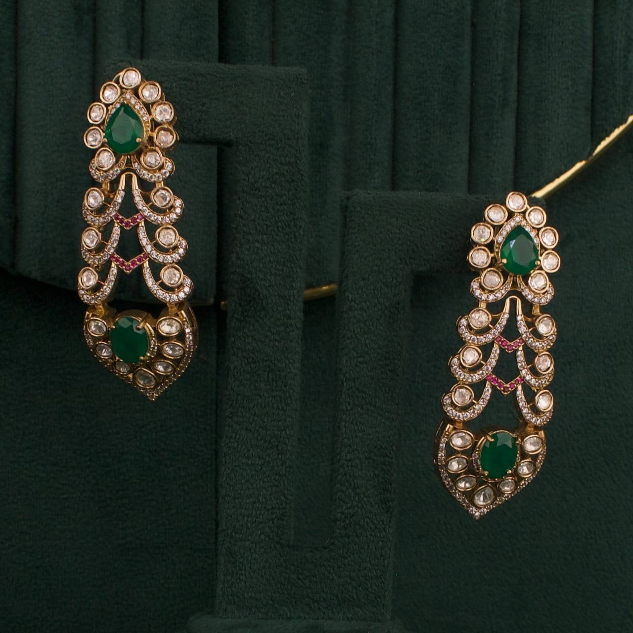 Bridal Moissanite Polki Choker Set With Hanging Earrings