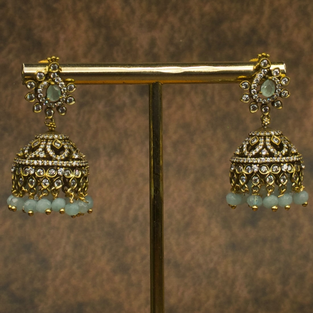 Elegant peacock studded Victorian jhumki earrings