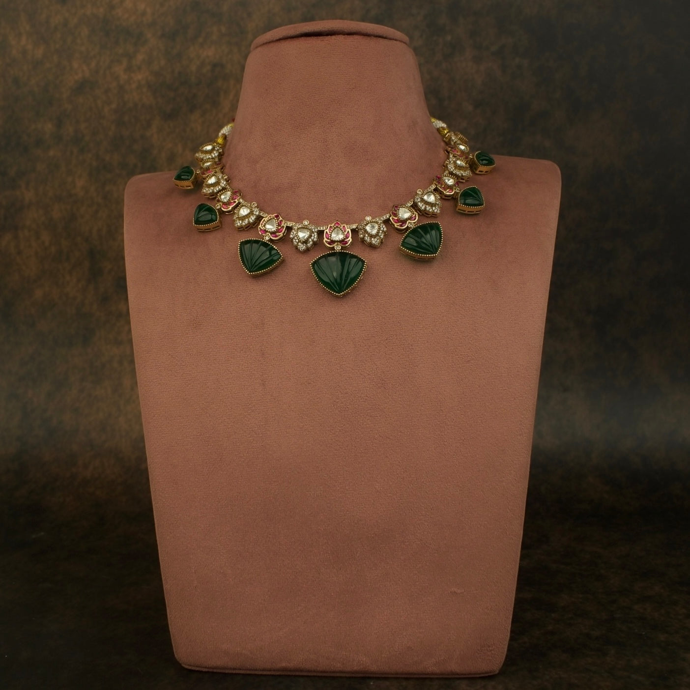 Fusion Victorian Finish Kundan & Polki Necklace Set