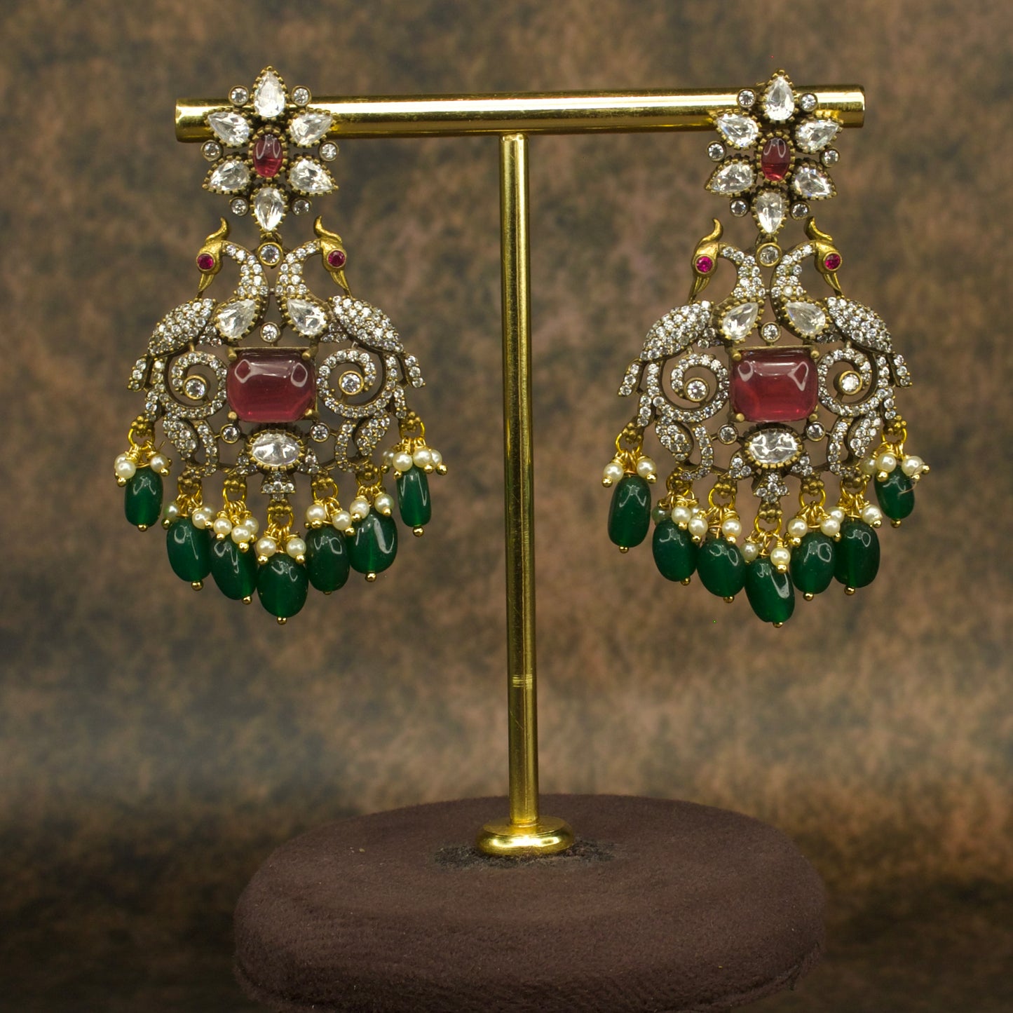 Victorian Peacock Kanti Necklace with matching earrings