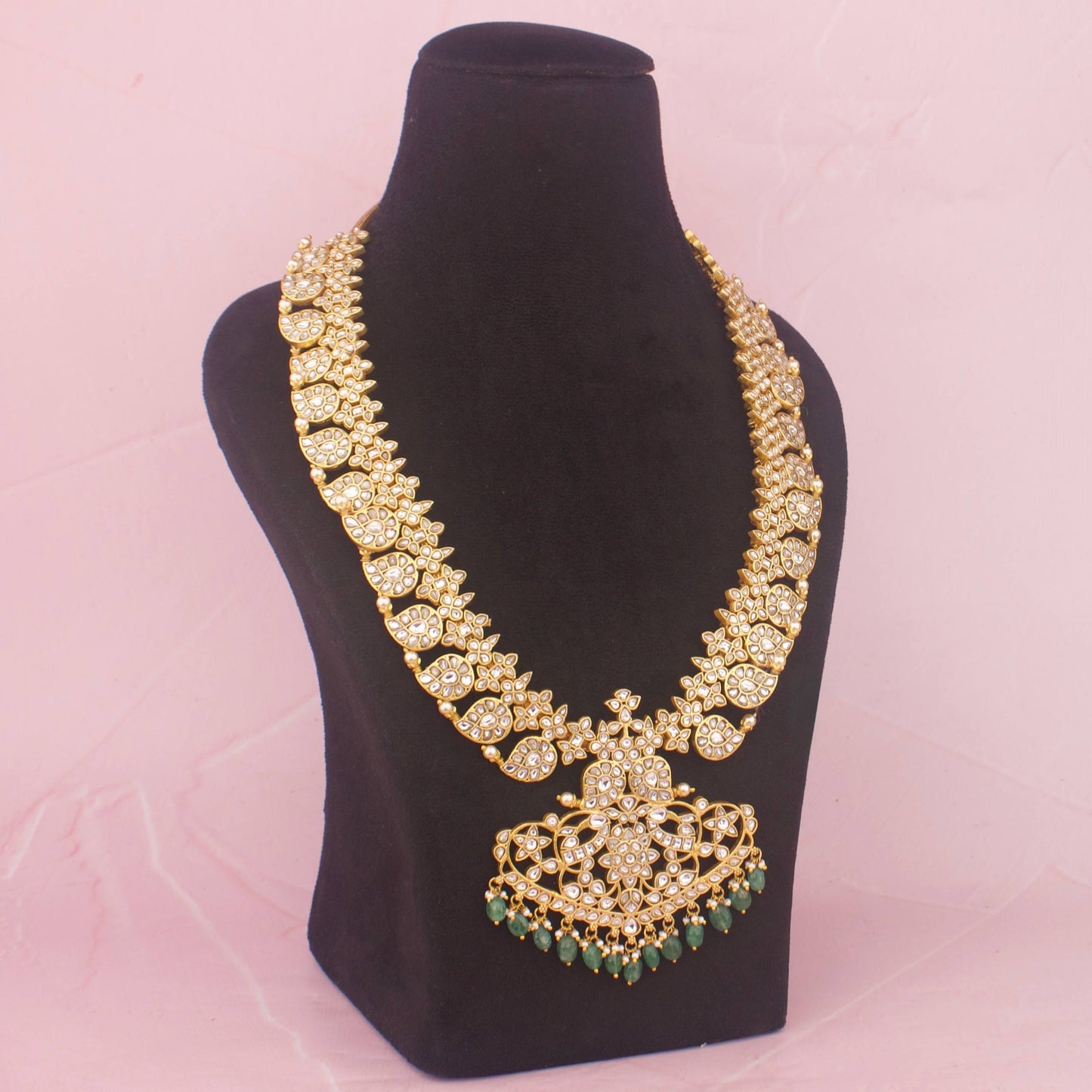Exquisite Mango Haram Necklace With Green Drops