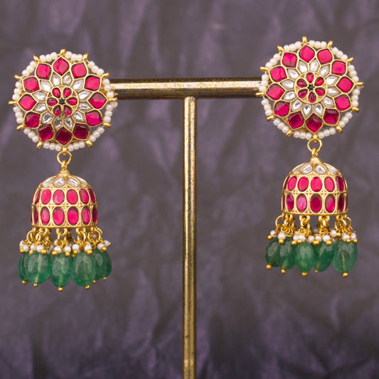 Regal Traditional Jadau Kundan Jhumki With Pearl Bordering