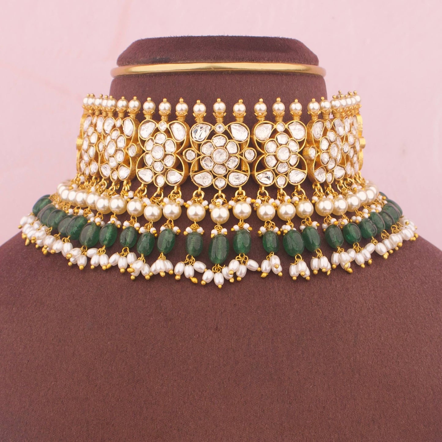Trending Moissanite Polki Choker With Guttapusalu Hangings
