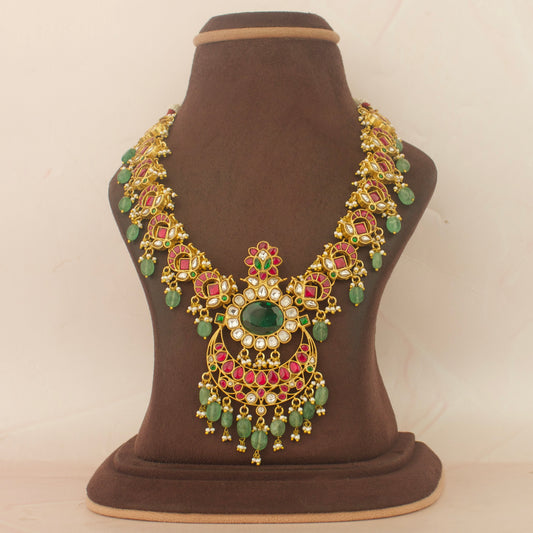 Unique Jadau Kundan Necklace With Emerald Stone Locket