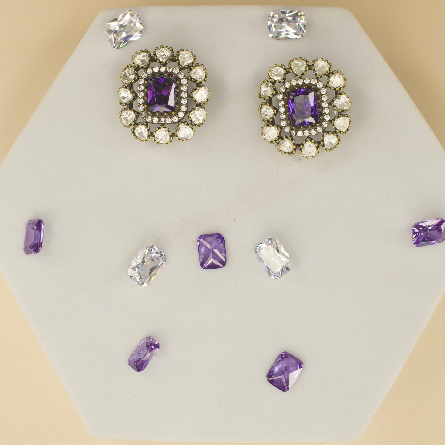 Exquisite Victorian Finish Studs with Polki and Amethyst Stones with High Quality Victorian finish