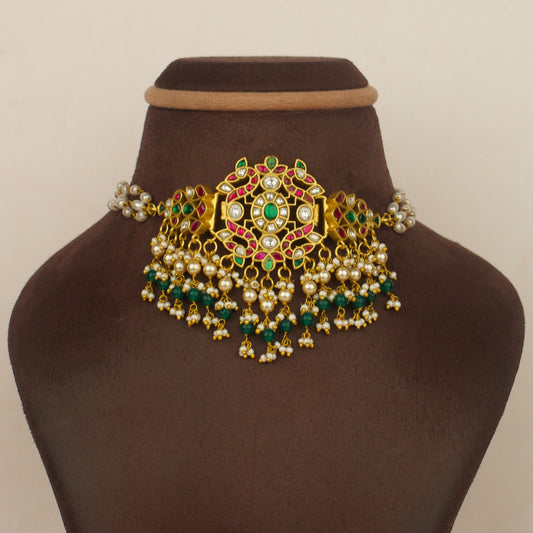 Peacock Design Jadau Kundan Pearl Chain Choker