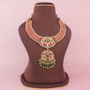 Bridal Jadau Kundan Reversible Necklace With Strawberry Beads - Handcrafted Indian Bridal Jewelry by Dulhan Jewels