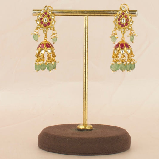 Elegant Design Jadau Kundan Changebsle Jhumki with Green Beads