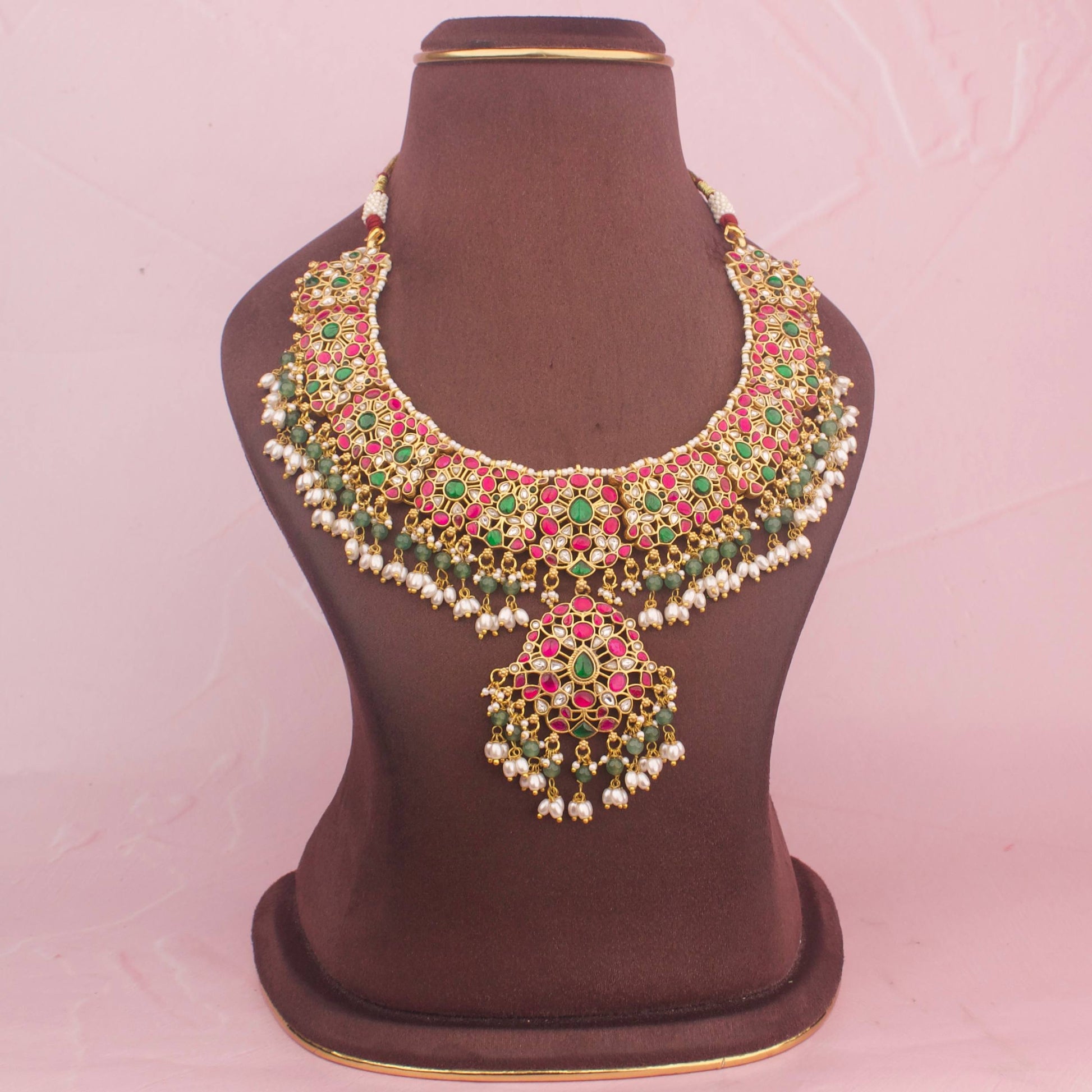 Classic Kundan Necklace With Ruby Accents And Pearl Tassels - Premium Indian Ethnic Jewelry | Dulhan Jewels